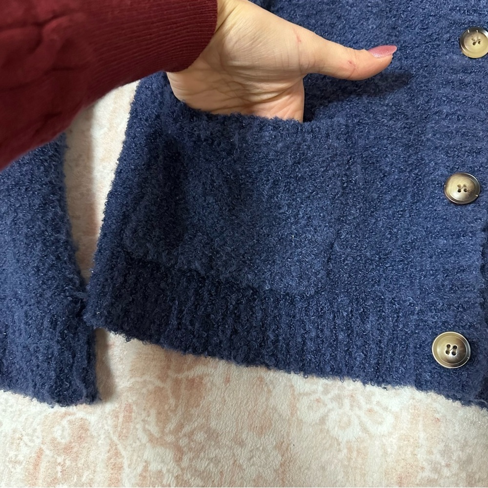 Cozy Fuzzy Blue Buttoned Cardigan - Picture 4 of 8